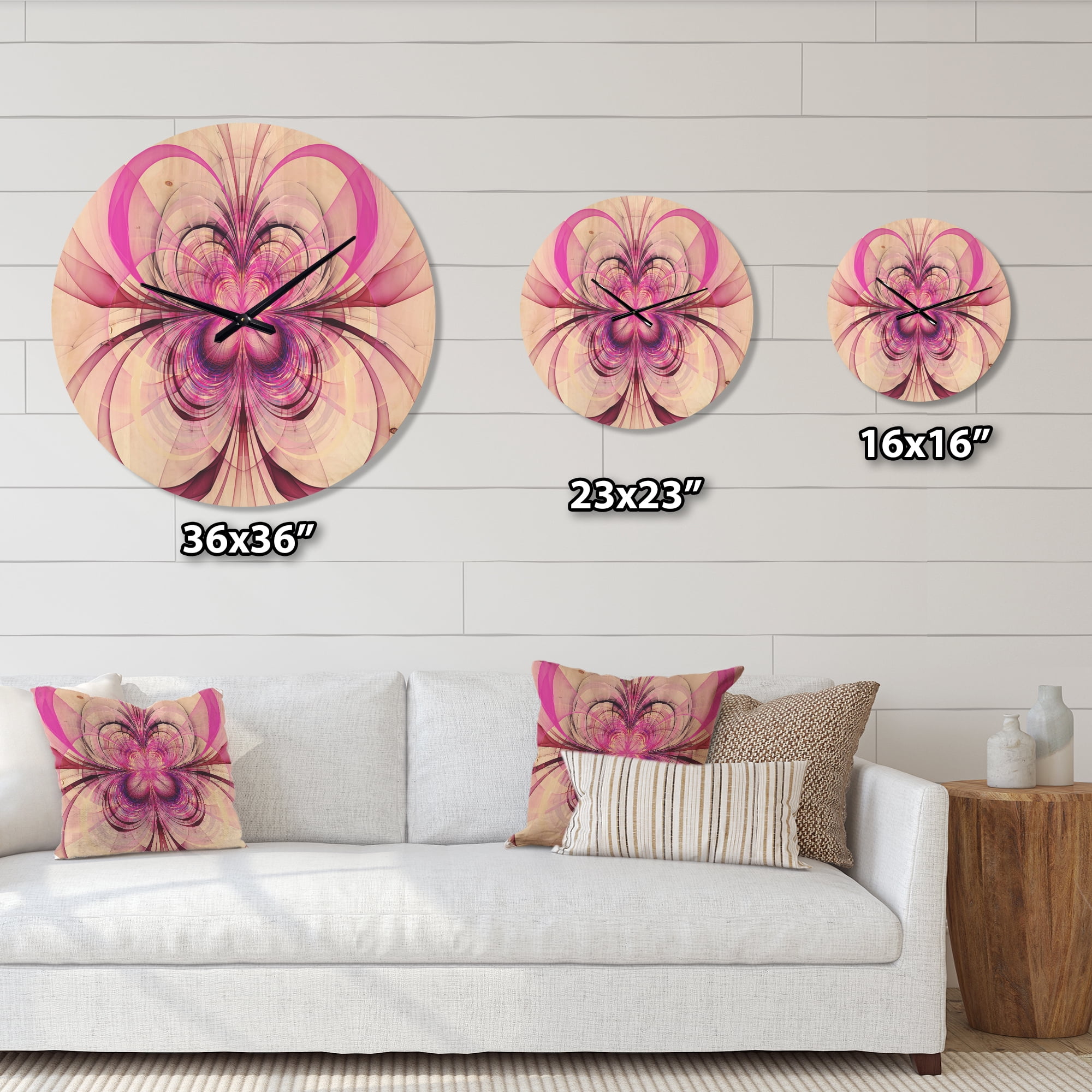 Designart 'Fractal Purple Flower Pattern ' Modern Wood Wall Clock