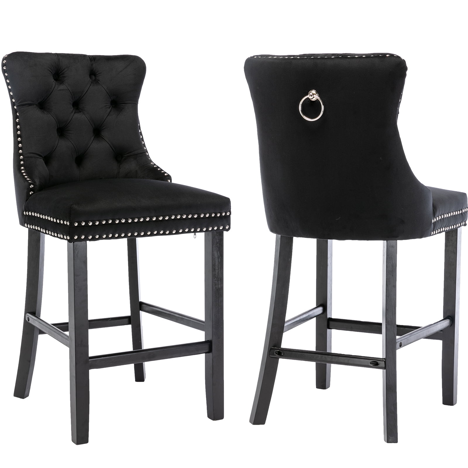 Velvet Bar Stools Set of 2 27" Seat Height Barstool, Bar Chairs Fit Counter or Bar Height