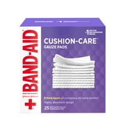 Band-Aid Brand Cushion Care Gauze Pads, Medium, 3 in x 3 in, 25 ct (Pack of 2)