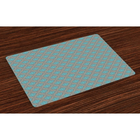 

Damask Placemats Set of 4 Venetian Style Damask Swirled Lines and Blossoms Italian Artful Flourish Washable Fabric Place Mats for Dining Room Kitchen Table Decor Cocoa Sky Blue Yellow by Ambesonne