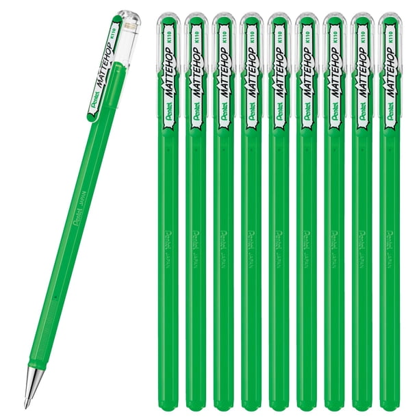 Bolígrafo Pentel Color, Mate Hop, Verde, Paquete de 10 K110-VD