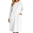 thumbnail image 2 of Mifsaly Womens Long Fleece Nightgown Plush Sleep Dress Long Sleeve Crewneck Warm Bathrobes with Pockets White,M, 2 of 7