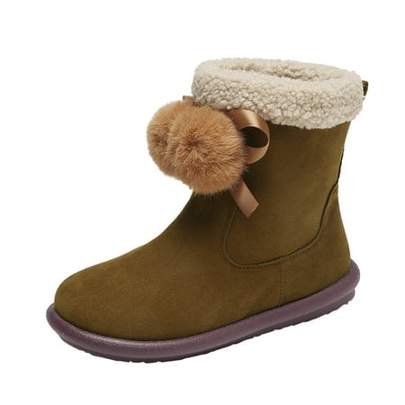 

Ladies Fashion Solid Color Suede Bow Hair Ball Short Boots Warm Plush Flat Cotton Boots Winter Hiking Shoes Women