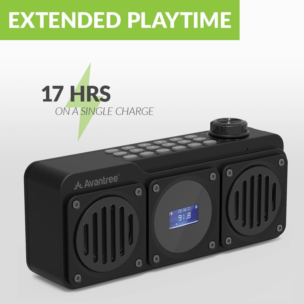 Avantree Boombyte - Portable Digital FM Radio with Bluetooth Speaker, Superb Sound, Metal Finish, MP3 Player, Support Micro SD Card & USB Audio Input, Long Play Time, Rechargeable, Easy to Use