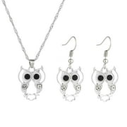 xiangDd Fashion Alloy Rhinestone Owl Necklace Earrings Jewelry Set for Women'S Jewelry