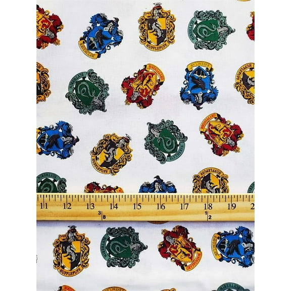 100% Cotton Fabric "HARRY POTTER HOUSE CRESTS" Print / 45" Wide / Sold By Yard