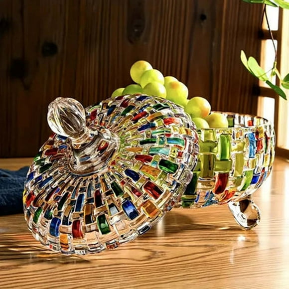 Hand-painted Colored Glass Candy Jar With Woven Pattern Fruit Contrasting Vase Colored Glass Crystal Candy Jar