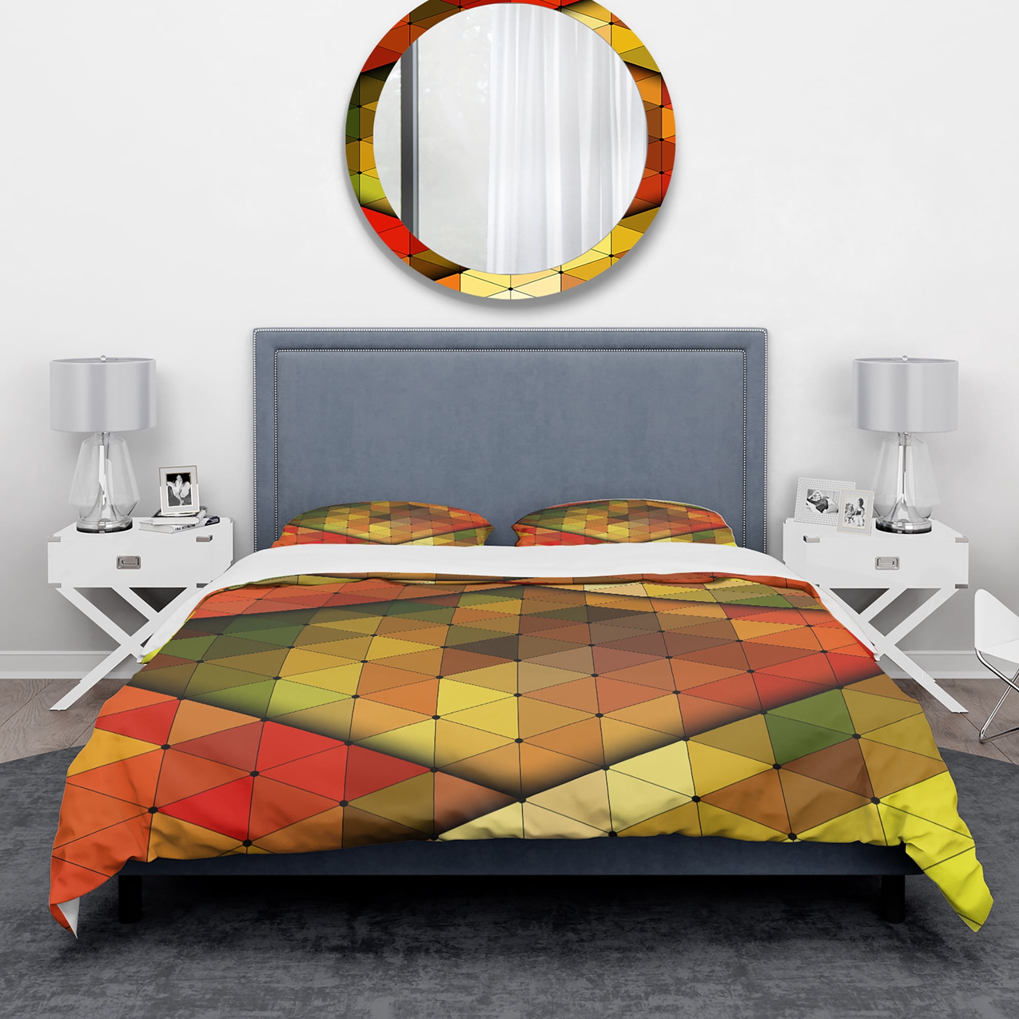 Designart 'Diamond Shaped Geometry in Yellow, Red and Green' Modern & Contemporary Duvet Cover Set