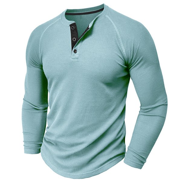 pstuiky camisas de manga larga para hombre, Camisa informal de manga larga con cuello redondo y botones de color liso para hombre salir tops xl