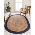 thumbnail image 2 of Hut Natural Fiber Braided Oval Vintage Area Rug - Jute Tress de lit Sisal Rug (6x9 feet, Brown + Blue Border), 2 of 2