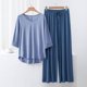 thumbnail image 2 of Conjunto de pijama con cuello en V para mujer: top de manga 3/4 y pantalones anchos, color liso, ropa de dormir ligera, tallas L/XL, 2 of 3