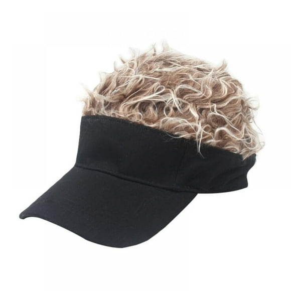 Spiked Hair Visor Sun Funny Hats Fake Wig Peaked Adjustable Baseball Caps For Women Men Brown