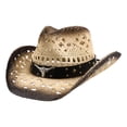 thumbnail image 3 of Straw Hats for Women , Hiking Hat Women , Straw Sun Hats for Women Men's and Women's Summer Straw Hat Hand Woven Hollow Design Western Cowboy Sun Hat for Outdoor, 3 of 3