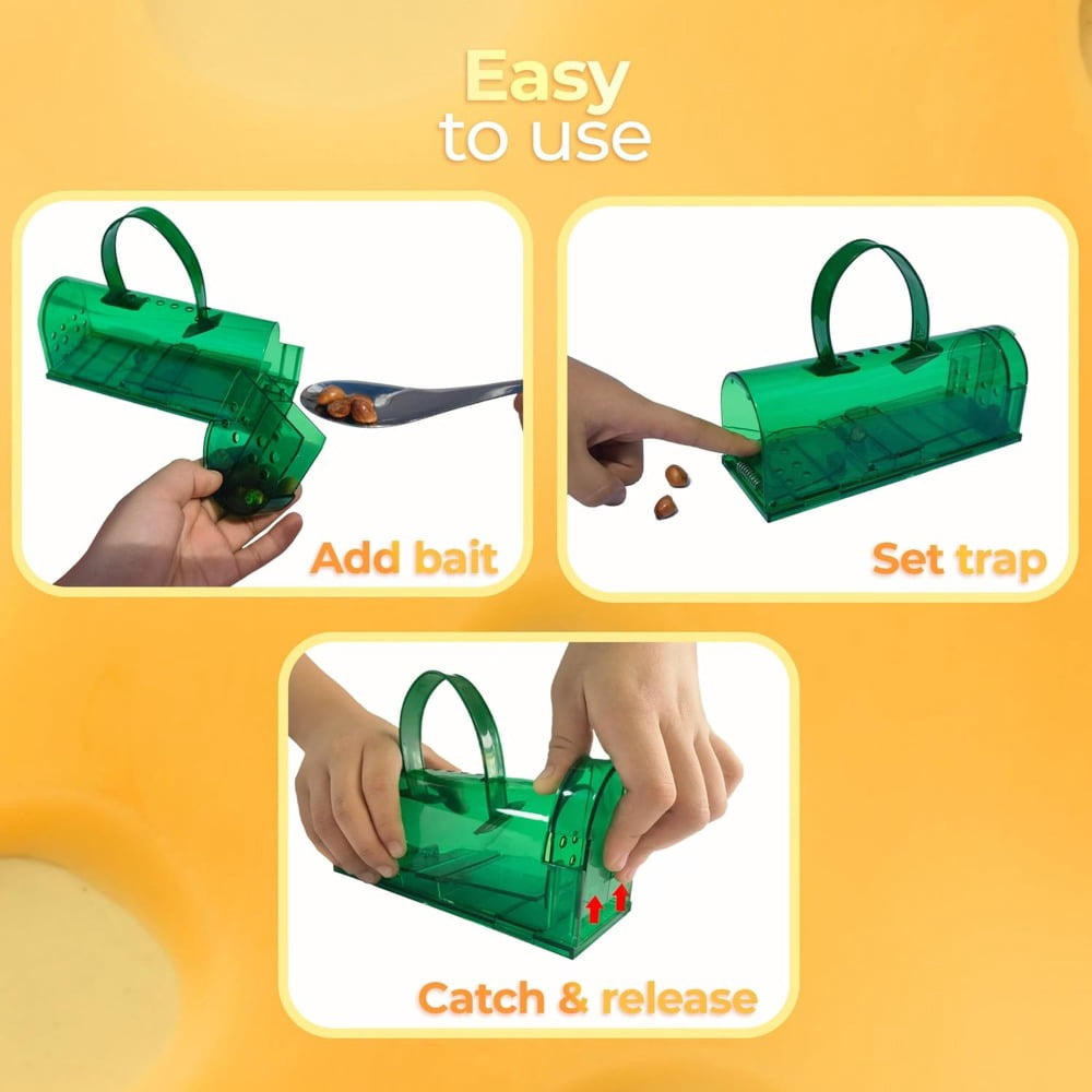 Large Humane Mouse Trap Indoor/Outdoor No See Kill 2 Pack - Mice Mouse Catcher for Home - Pet Safe Mousetrap Catch and Release - Green