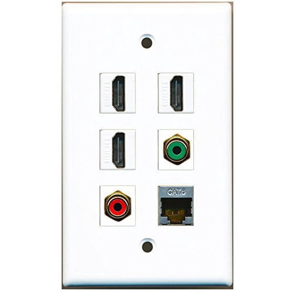 RiteAV - 3 HDMI 1 Port RCA Red 1 Port RCA Green 1 Port Shielded Cat6 Ethernet Wall Plate