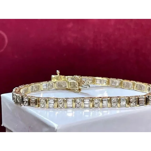 10 Ct Baguette Simulated Diamond Women Tennis Bracelet 14k Yellow Gold Plated