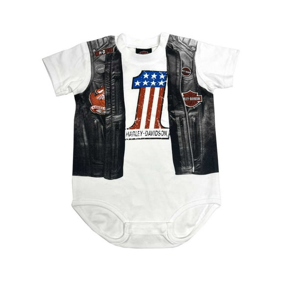 Harley-Davidson Baby Boys' Faux Leather Vest Short Sleeve Creeper, White (9/12M), Harley Davidson