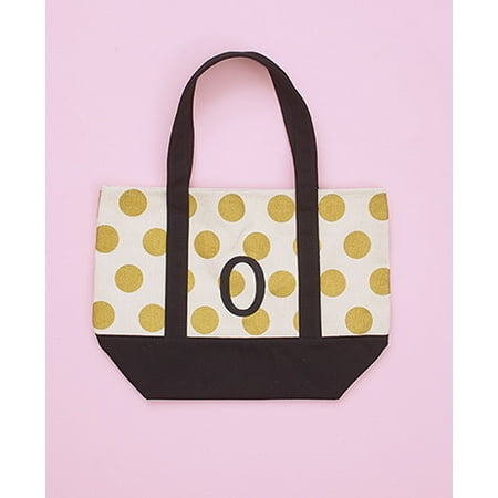 Conestoga Material Handling Metallic Shimmer Gold Dot Monogram Embroidered Letter Totes Insert Double Handles Rigid Bottom Cotton Canvas Polyester (O) ()