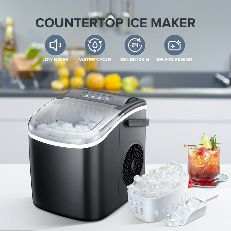 Countertop Ice Maker, Ice Maker Machine 6 Mins 9 Bullet Ice, 26.5