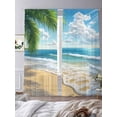 thumbnail image 3 of Summer Beach Semi Sheer Window Curtains 84 Inches Long, Coastal Ocean Tropical Palm Trees Rod Pocket Voile Silky Chiffon Curtain Treatment Drapes for Kitchen, Living Room, 52"x84", 2 Panels, 3 of 9