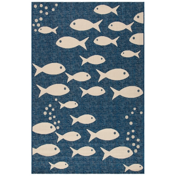 SAFAVIEH Courtyard Trena Fishes Indoor/Outdoor Area Rug, Navy/Beige, 2' x 3'7"