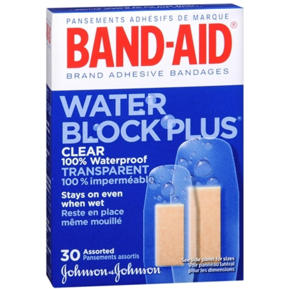 BANDAID Bandages Water Block Plus Clear Assorted Sizes 30 Each (Pack