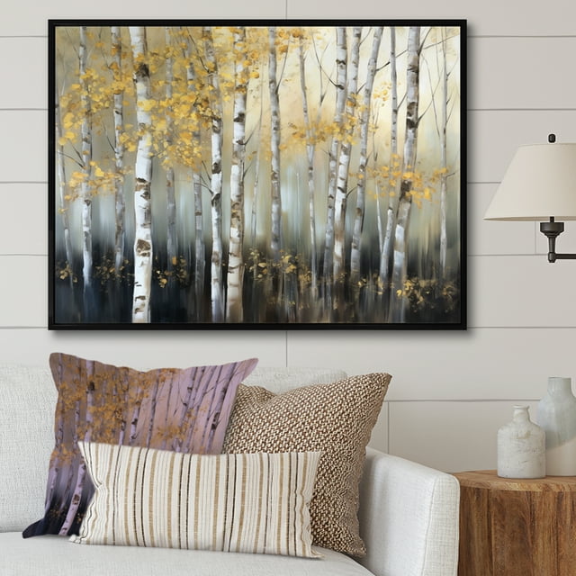 Designart Large Tree framed wall Art, Dense Birch Tree Forest I , Tree framed wall art decor, Grey Modern black framed wall art, 32x24 inches black frame