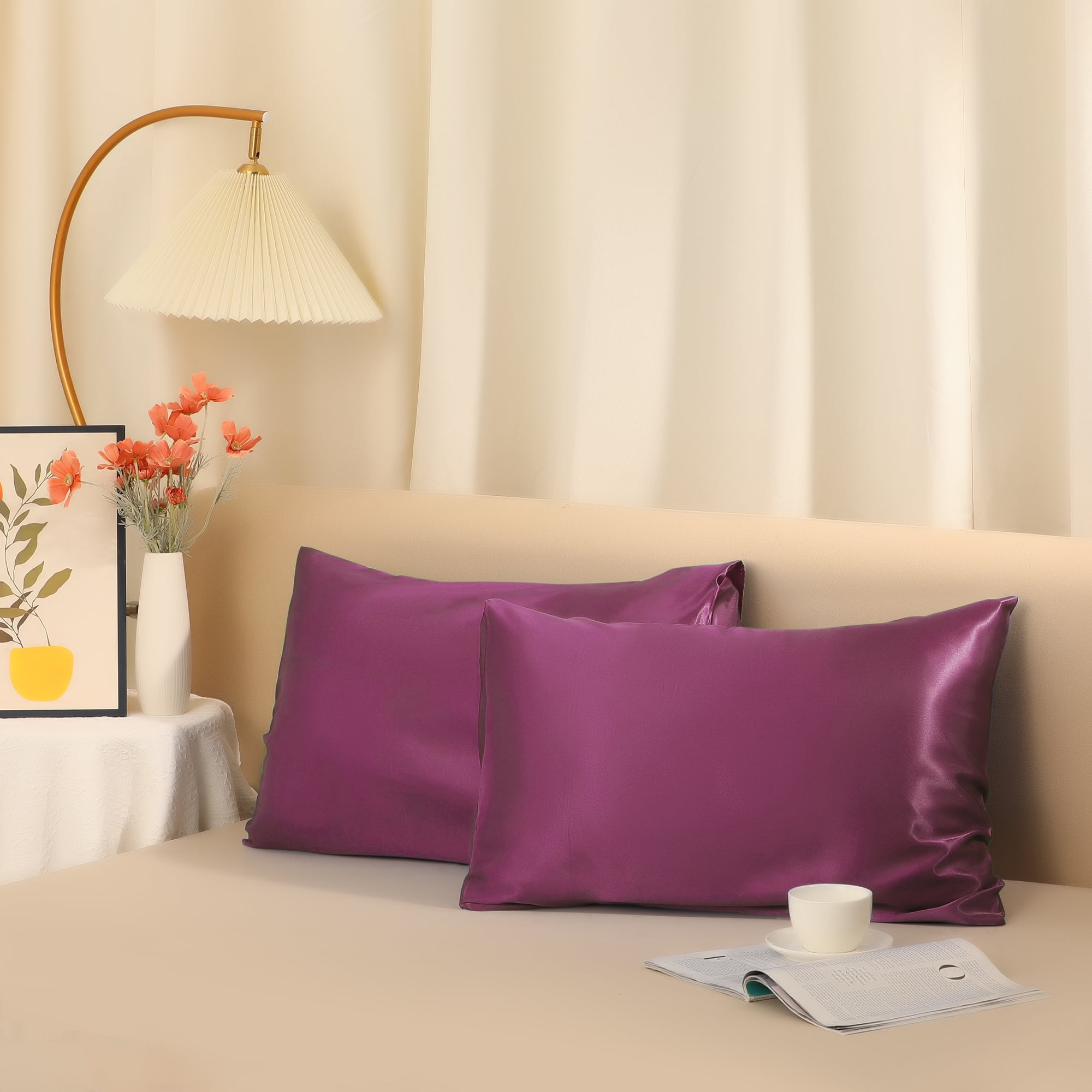 Unique Bargains Soft and Durable Envelope Closure Satin Pillowcase (2 Count) Wine Red Standard