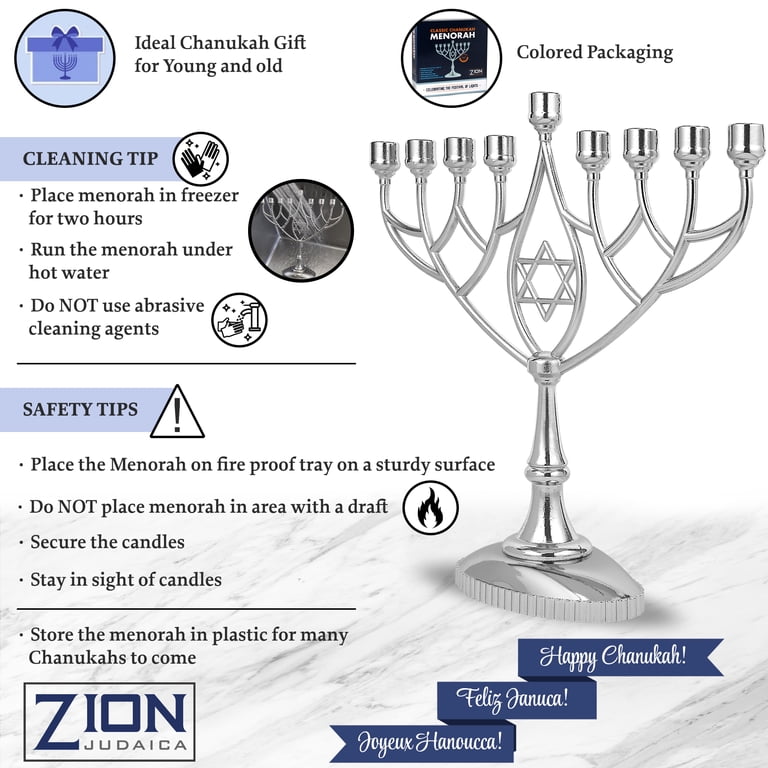 Zion Judaica Traditional Geometric Menorah, 9", Silver-Plated photo 3