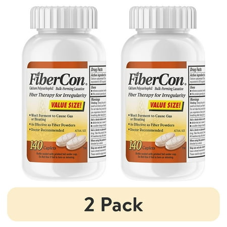 (2 pack) FiberCon Fiber Therapy Coated Caplets, Safe, Simple & Comfortable Insoluble Fiber for Bowel Irregularity, Comfortable Constipation Relief with No Gas or Bloating, 140 Caplets