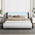 thumbnail image 3 of Amolife Full Size Wave-Like Curve Deluxe Upholstered Modern Bed Frame with LED Headboard, Black+White, 3 of 9