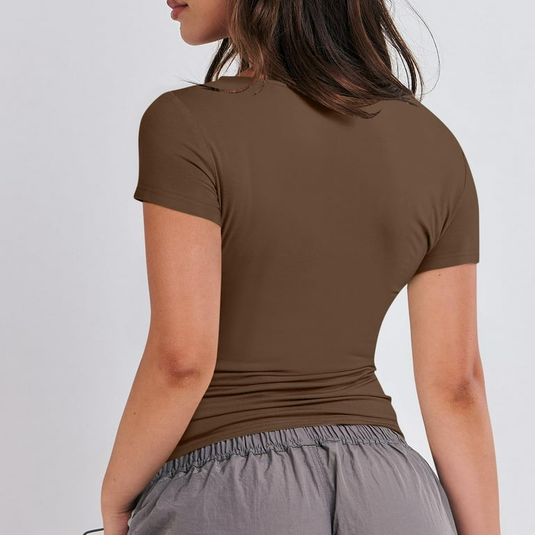 DENGDENG Women's Short Sleeve Crew Neck Slim Fit T Shirts