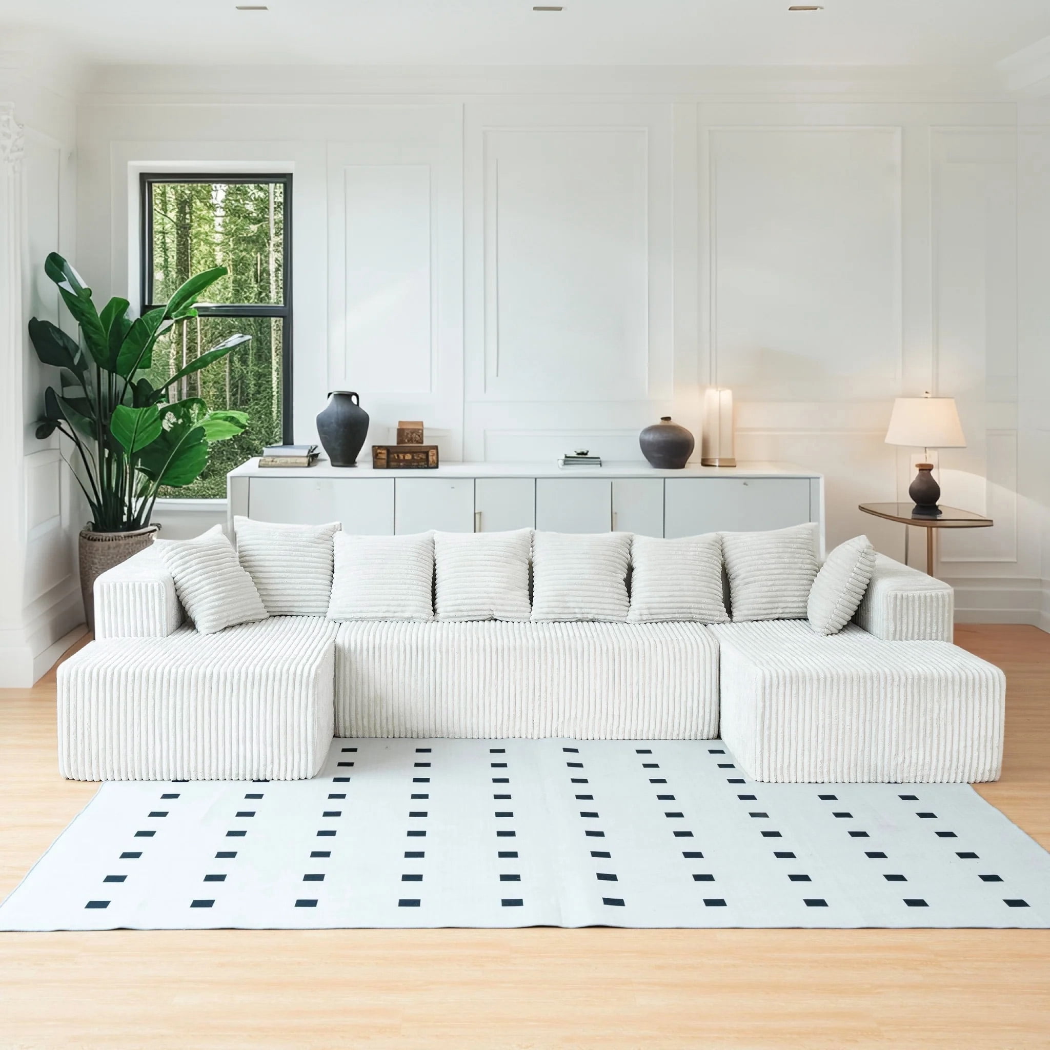 SOULART 130" White U L-Shaped Modular Cloud Couch, Sectional Sofa with Chaise – No Assembly, 5-Seater, Corduroy ，Boneless Sofa,