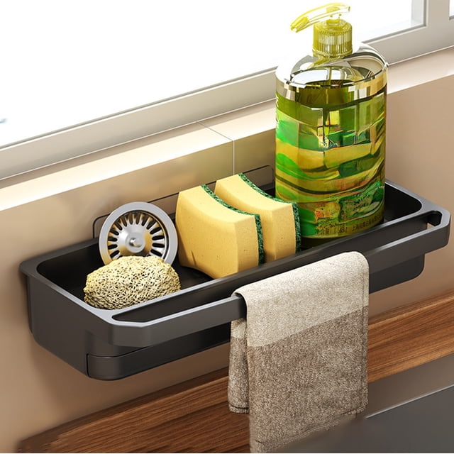 Organizador de fregadero de cocina con bandeja para esponja y jabón con letras troqueladas,ideal para la encimera del baño.Bandeja de almacenamiento para lavabos,cepillos y encimeras.