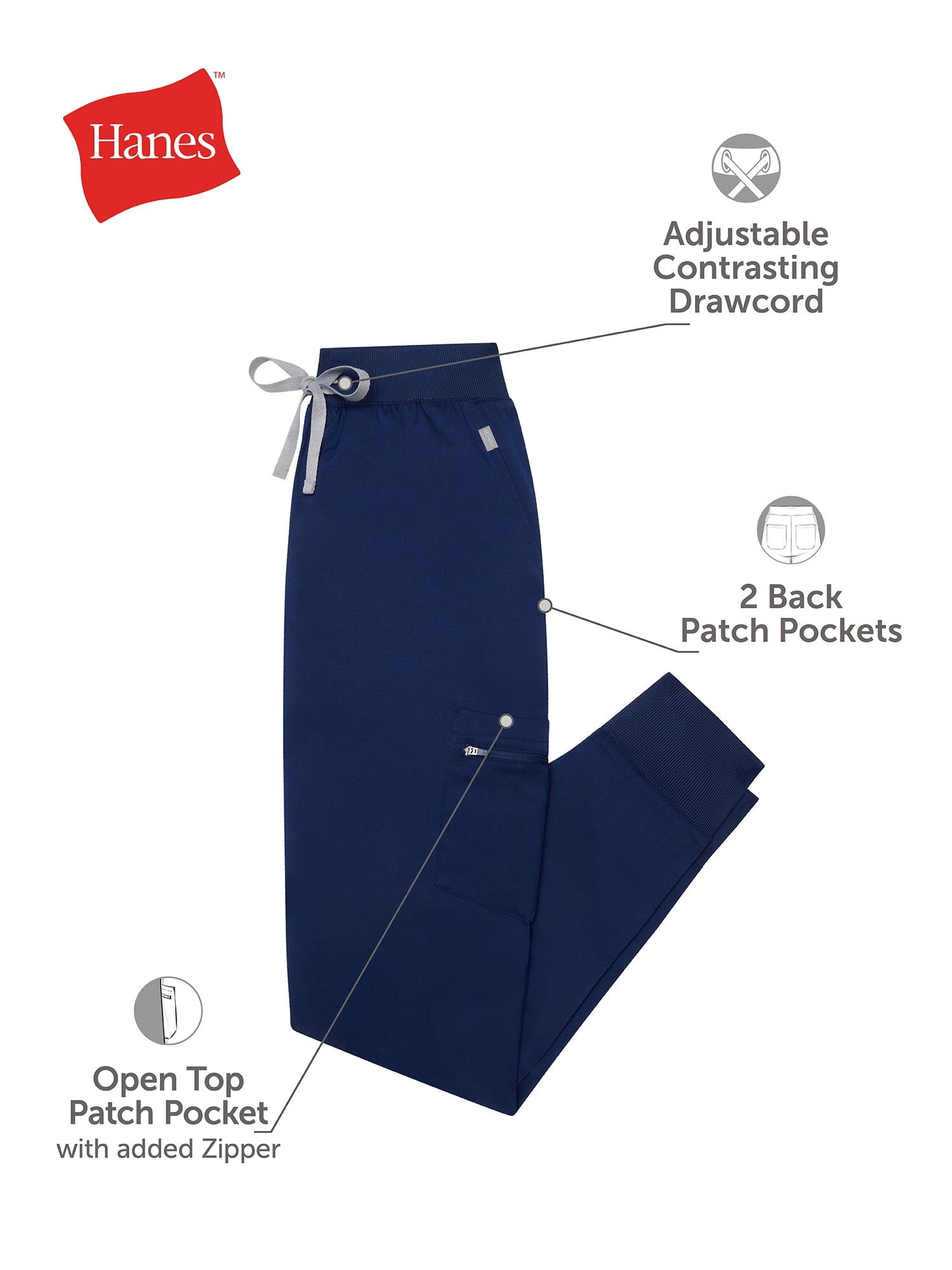Hanes Women's Scrubs Drawstring Jogger Scrub Pants, Premium, Pockets, Sizes XS - 3XL