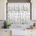 thumbnail image 4 of 3 Piece Kitchen Curtains and Valances Set Botanical Cafe Curtains 24 Inch Length Blue Pink Daisy Floral Watercolor White Valance & Tier Curtain for Living Room Bedroom Small Window 54"x18"+27"x24"*2, 4 of 6