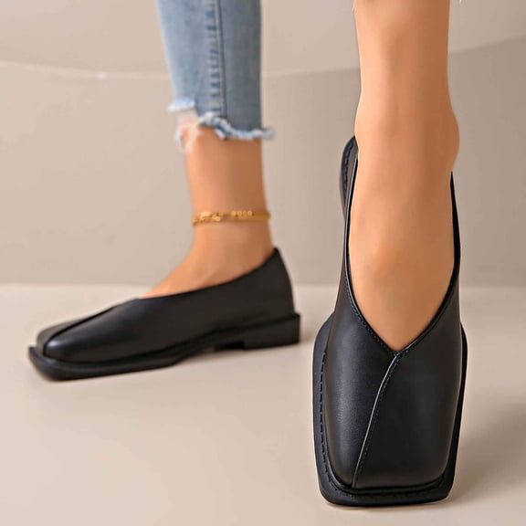 Purcolt Flats for Women Trendy Casual PU Leather V-Cut Square Toe Slip On Ballet Shoes Lightweight Comfort Soft Sole Dress Shoes for Walking Work Office
