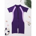 thumbnail image 3 of Linjinx Kids Girls Swimsuit One-piece Short Sleeves Bathing Suit Rash Guard Surfing Wetsuit Purple 14, 3 of 9