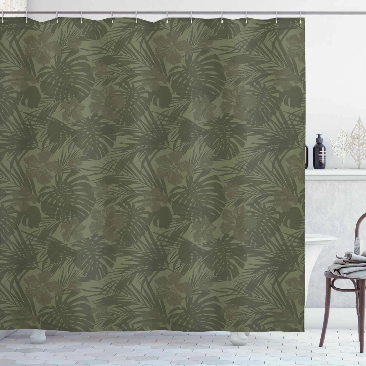 Monkey Tropical Fabric Shower Curtain Set Bathroom Accessories Waterproof 71X71" 