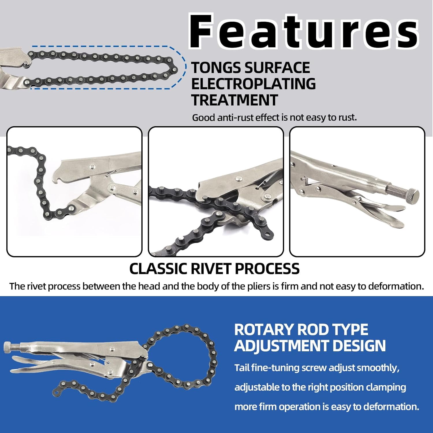 2 Pcs 9" Locking Chain Clamp with 20" Chain, Heavy-Duty Chain Vise Wrench Chain Clamp Locking Pliers with Steel Jaw and Quick Release Trigger, Easy Locking for Any Shaped Objects