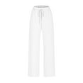 thumbnail image 6 of Sakmal Cuffed Pants for Women Comfy Pleated Cotton Linen Drawstring White Full Length High Waisted Solid Pants, 6 of 6