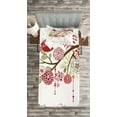 thumbnail image 3 of Ambesonne Christmas Quilted Bedspread Set 2 Pcs, Red Bird Floral Tree, Twin Size, Green White, 3 of 3