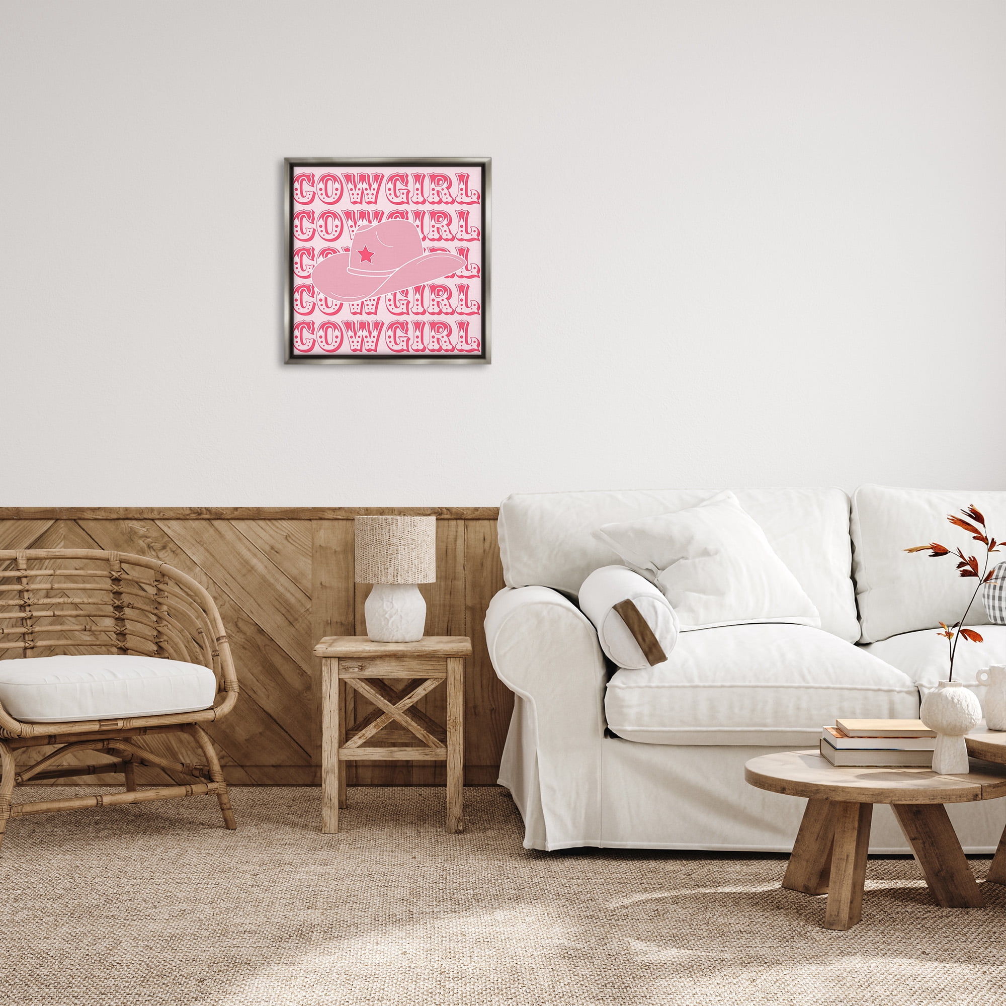 Stupell Industries Blush Pink Cowgirl Beauty & Fashion Painting Gray Floater Framed Canvas Art Print Wall Art, 25 x 25