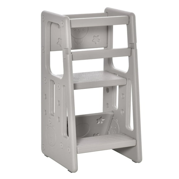 Adjustable Toddler Tower - Gray Kitchen Stool Helper - Anti-Slip Step Stool for Kitchen, Bathroom, Bedroom - 18 Months - 5 Years