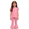 thumbnail image 7 of OGLCCG Girls 2 Piece Summer Outfits Ruffle Sleeve Crewneck T-shirt and Flare Pants Solid Color Casual Cotton Lounge Clothes 1-9 Years, 7 of 7