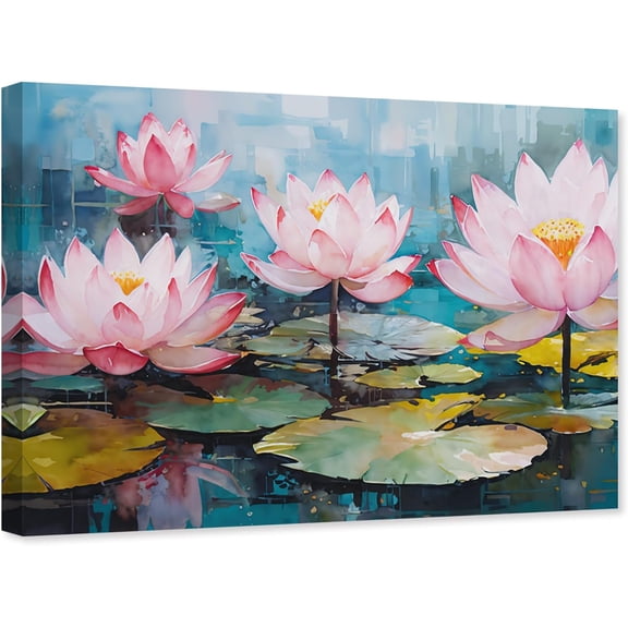 ZHONGYUTONG Lotus Canvas Wall Art Blooming Pink Flower Picture Print Zen Floral Watercolor Painting for Living Room Decor Framed (12.00" x 18.00")