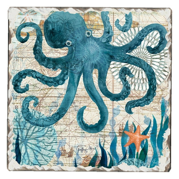CounterArt "Octopus" Single Absorbent Stone Tumbled Tile Coaster 1 Pack