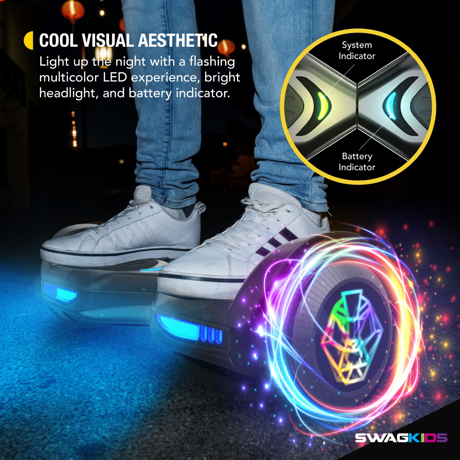 Swagtron Multicolor SwagBOARD EVO Freestyle Hoverboard Bluetooth Speaker Light-Up Wheels, 7 MPH Max Speed - image 2 of 9