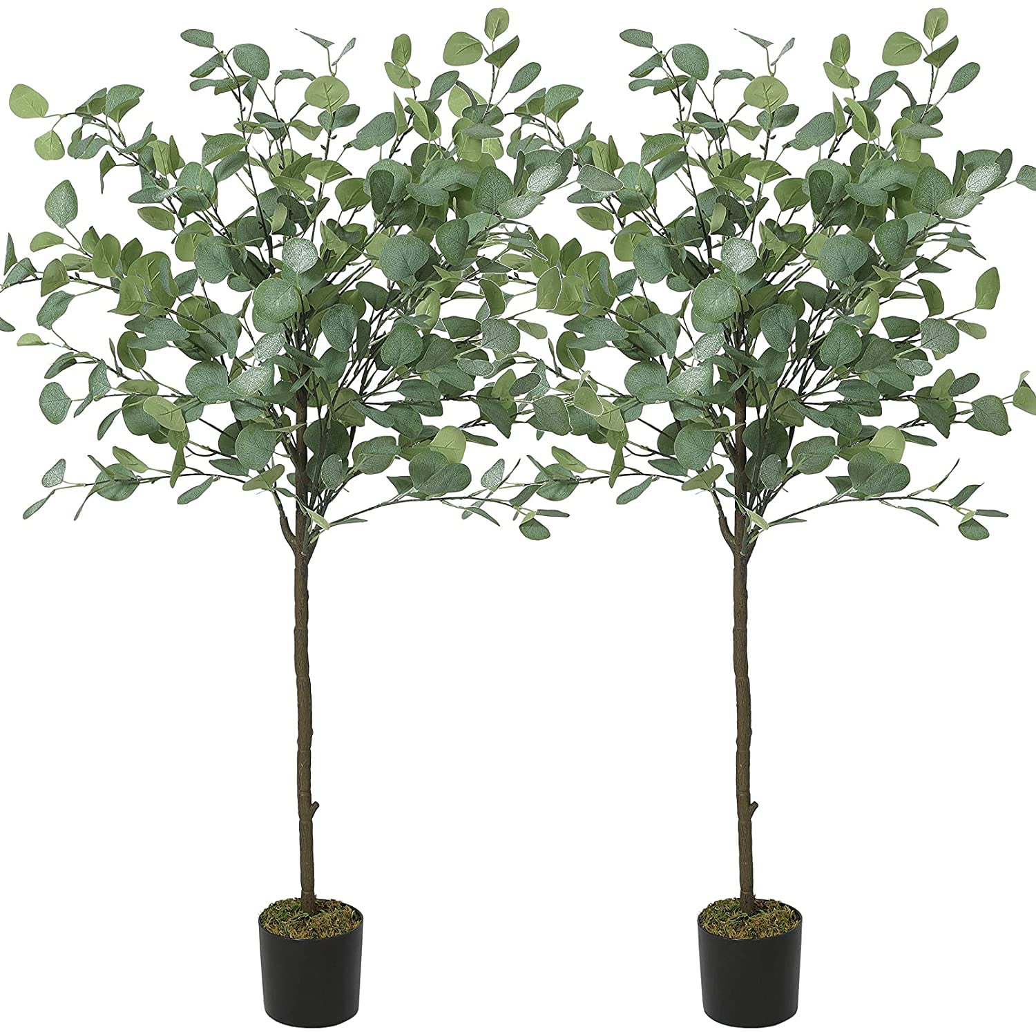 VIAGDO Artificial Eucalyptus Tree 4ft Tall 276 Silver Dollar Leaves Plants Fake Eucalyptus Stems Silk Plants for Living Room Decoration Modern Artificial Tree Home Party Wedding Decor Indoor 2 Pack