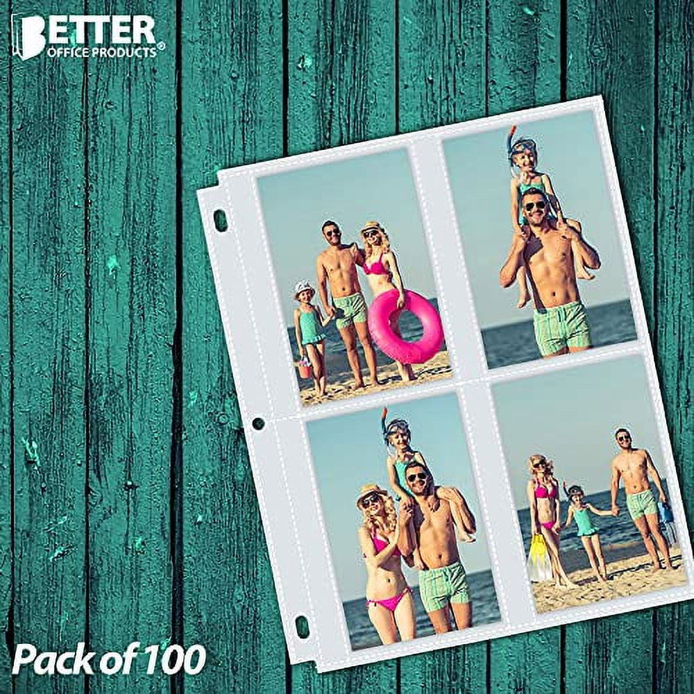 Photo Album Refill Sheets, 3.5 x 5 inch, Heavyweight, Diamond Clear 3 Ring Photo Binder Page Refills, by Better Office Products, 200 Total Photos